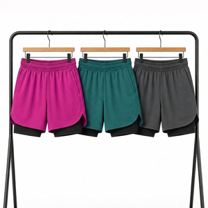Shorts de sport fitness pour hommes en nylon, extensibles, séchage rapide, double couche, pour la course et l'entraînement musculaire, style basketball américain - Product Image 2