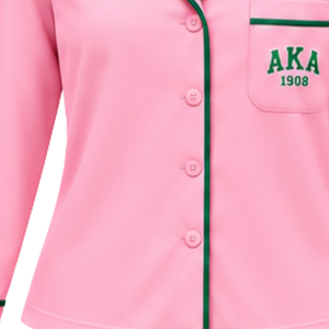 <b>Pink</b> Women's Pajama Set with Embroidered Greek Letter Logo <b>Long</b> <b>Sleeve</b> Button Down <b>Top</b> and Matching Pants Comfortable Sleep - Product Image 3