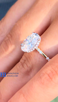 Anillo de Compromiso de Diamante Cultivado en Laboratorio con Corte Ovalado de Lujo, Chapado en Oro de 18K, Color D, VVS, Certificado IGI, Marca HB, Anillo de Boda