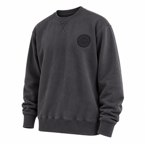 Sweat-shirt col rond surdimensionné personnalisé en molleton brossé épais, couleur anthracite délavée, avec logo brodé 3D ton sur ton, OEM, marque privée - Product Image 3