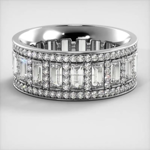 Women's 925 <b>Sterling</b> <b>Silver</b> Rhodium Plated Moissanite Full <b>Eternity</b> Band <b>Ring</b> Emerald Cut Pave Setting Luxury Wedding Jewelry - Product Image 1