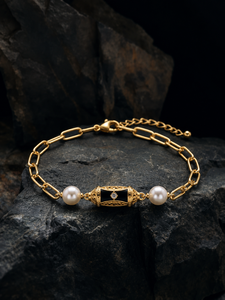 Bracelet réglable en or 18 carats plaqué or avec perles et breloque géométrique pour femme - Product Image 2