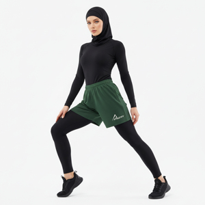 Muslim Modest Sportswear Women Training 2 in 1 Shorts Comfort Waist Breathable Quick Dry Yoga Gym Running Workout Wear - Product Image 1
