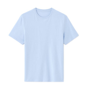 Men's Solid <b>Light</b> Blue Short Sleeve O-Neck Cotton T-Shirt Regular Fit Casual Jersey Knitted Plain Dyed T Shirt - Product Image 1