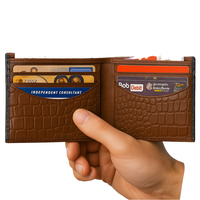Portefeuille Homme en Cuir Véritable Fin Multifonction Anti-RFID Durable Motif Alligator Court Pliant Doublure Nylon Grande Capacité
