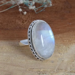 Anillo de Plata de Ley 925 al por mayor con Piedra Lunar Arcoíris, Gema Natural, Anillo llamativo con Piedra Grande de Piedra Lunar Fuego - Product Image 6