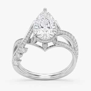 Anillo de Halo con Diamantes en Forma de Pera, Plata 925, Banda de Hoja con Pavé, Diamante Cultivado en Laboratorio, Anillo de Novia Personalizado - Product Image 1