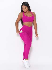 Conjunto de Leggings y Sujetador Deportivo para Mujer, Color Rosa Ultra, de Alta Calidad, con Bolsillos, 2 Piezas, Cintura Alta, para Yoga y Ejercicio - Product Image 2