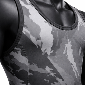 Combinaison de lutte unisexe ajustée, gris camouflage, impression par transfert thermique, tissu respirant, spandex, polyester, vêtements de sport colorés - Product Image 2