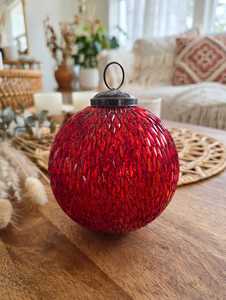 Farol de Vidrio Texturizado Rojo de Alta Calidad, Ecológico, para Colgar en el Árbol de Navidad, Decoración Navideña, Decoración Personalizada para Fiestas en Casa - Product Image 1
