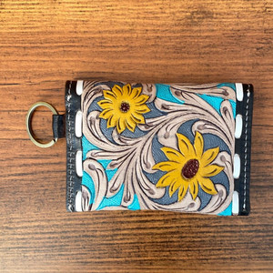 Portefeuilles pour femmes à fleurs en cuir occidental véritable usiné à la main de créateur Porte-clés multifonctionnel Mini porte-monnaie Petites tailles populaires - Product Image 5