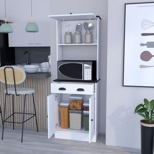 Gabinete de cocina de despensa Blanco/negro con soporte para microondas Warden Kitchen Series - Product Image 5