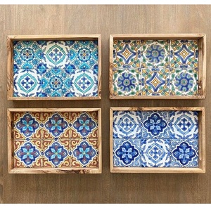 Plateau en bois émaillé artistique Art Déco pour servir des collations, des boissons, du thé, du café, pour la maison, la cuisine, la salle à manger, l'hôtel, artisanal, mariage, Diwali - Product Image 2