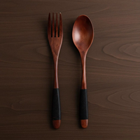 Ensemble de cuillères et fourchettes jetables écologiques en bois avec manche enveloppé – Ustensiles naturels faits à la main et modernes