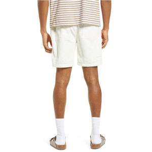 T-shirt en coton rayé pour homme avec short blanc, tenue décontractée d'été, respirant, taille à cordon de serrage, style bermuda mi-long - Product Image 3