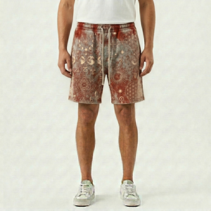 Shorts de bain vintage déchirés pour hommes, style streetwear, en polyester/coton, taille élastique avec cordon, poches, pour l'extérieur - Product Image 1