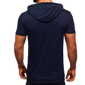เสื้อยืดแขนสั้นมีฮู้ดสีกรมท่าสำหรับผู้ชาย ทรงปกติ ผ้าฝ้ายถัก สีพื้นลำลอง สำหรับฤดูร้อน - Product Image 3