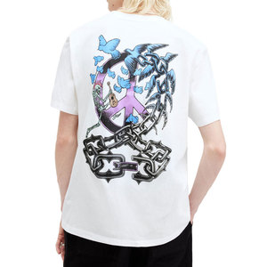 T-shirt blanc à manches courtes pour homme, col rond, coupe classique, motif imprimé numérique, style décontracté, tissu jersey 100% coton - Product Image 6
