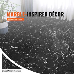 Piastrelle Autoadesive in Vinile Effetto Marmo Nero 12x12 Pollici, 50 Pezzi, Spessore 1,5mm, Kit Fai-da-Te per Pavimenti da Cucina - Product Image 2