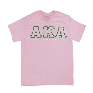 AKA เสื้อยืดลายตัวอักษรสีชมพูประดับตัวอักษรกรีกคอกลมเสื้อยืดลำลองผู้หญิงสีชมพู - Product Image 1