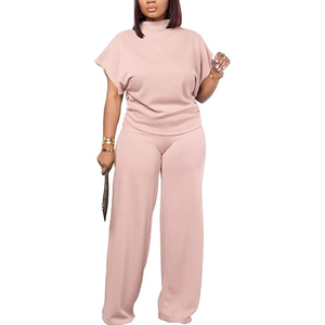 Ladies Two Piece Outfit Casual Short Sleeve Top <b>Elastic</b> Waist Pants Loose Fit Lounge Set Wholesale - Product Image 6
