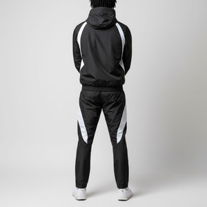 Conjunto de Chaqueta y Pantalón Cortavientos de 2 Piezas para Hombre, Color Sólido Personalizado, Estilo Deportivo, Manga Larga, Secado Rápido, Poliéster - Product Image 4