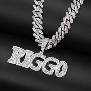Collares con Colgante de Letra Personalizada en Plata de Ley 925 Chapada en Oro con Diamantes Moissanite de Corte Baguette para Hombre, Estilo Hip Hop - Product Image 3