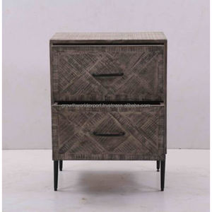 Table de chevet moderne en bois massif à chevrons, 2 tiroirs, meuble de rangement pour chambre, salon, salle à manger, hôtel et entrée - Product Image 3