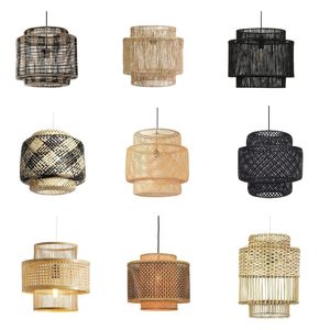 Abat-jour cylindrique superposé pour luminaires de plafond, abat-jour en bambou et rotin, luminaires suspendus modernes en jute - Product Image 1