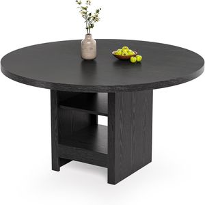 Tavolo da Pranzo Rotondo Moderno in Legno con Vano Portaoggetti per Casa o Ristorante - Product Image 4