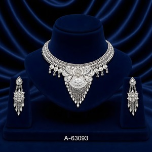 Conjunto de Collar de Novia de Diseño Exclusivo, Chapado en Oro de 24K con Circonitas, Joyería Nupcial India A-63091 - Product Image 3