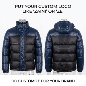 ZAINI Premium 500g <b>Quilted</b> Waterproof Windproof Polyester Hooded Winter Puffer <b>Jacket</b> Stand Collar Camouflage <b>Pattern</b> Black Navy - Product Image 1
