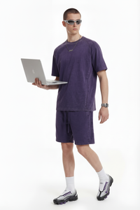 Spring Short Sleeve Men's 100% Cotton T-shirt Shorts Set Streetwear <b>Acid</b> Wash Print <b>Drop</b> Shoulder Oversized - Product Image 6