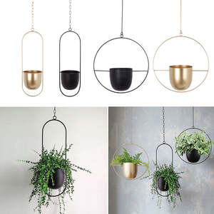 Pot suspendu circulaire moderne en métal avec crochet à chaîne pour plantes d'intérieur et d'extérieur, support de pot de fleurs, décorations pour la maison et le jardin, noir mat - Product Image 5