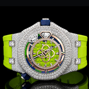 Montre de luxe à cadran rond en moissanite pour homme, bracelet entièrement serti de diamants - Product Image 1