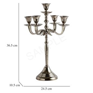 Candelabro de Aluminio Plateado de Lujo con 5 Brazos, Portavelas de Metal Niquelado, Centro de Mesa Elegante de Cinco Ramas - Product Image 5