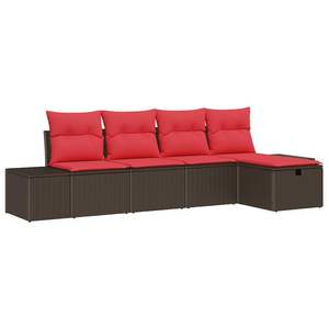 Ensemble de canapés de jardin en polyrotin brun 5 pièces avec coussins - Product Image 2