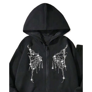 Conjunto de chándal oversize para hombre con pedrería, estilo vintage, holgado, de algodón grueso, con logo personalizado - Product Image 5