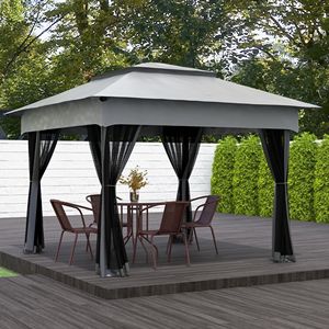 Gazebo Pop-up da Esterno Grigio Chiaro 3,3m x 3,3m x 2,7m con Struttura in Acciaio, Rete a Cerniera e Borsa per il Trasporto per Cortile - Product Image 2