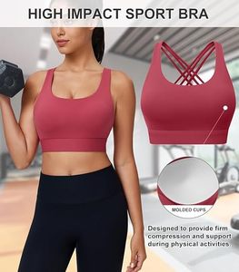 Women's High Support <b>Racerback</b> Sports <b>Bra</b> Crisscross Straps Front Quick Dry Breathable Padded Gym Fitness Yoga Workout - Product Image 5
