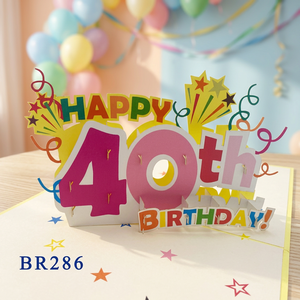 Happy 40th Birthday Pop-Up Card Paper Craft Greeting Card With Stars And <b>Balloons</b> Design - Product Image 5