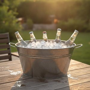 Oval <b>Galvanized</b> Steel Ice <b>Bucket</b> Silver with Side Handles Multipurpose Metal Storage Tub for Bar Restaurant Party Home Kitchen - Product Image 3