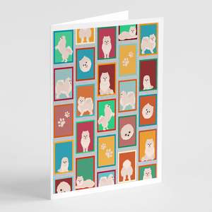 Whimsical A7 Size 5x7 Blank <b>Note</b> <b>Cards</b> Pack of 8 White Pomeranian <b>Greeting</b> <b>Cards</b> with Envelopes - Product Image 1