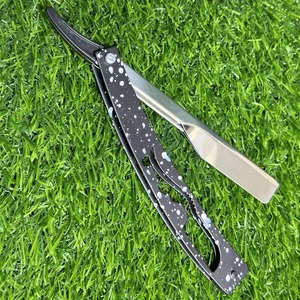 Nouvelle Arrivée Rasoir Droit Professionnel à Verrou Coulissant pour Barbier, Manche Imprimé Moustache Élégant, Lame en Acier Inoxydable, Shavette Pliante - Product Image 2