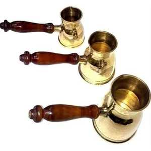 3 Pcs Brass Turkish Coffee Pot Set Traditional Cezve Ibrik Arabic Coffee <b>Maker</b> Stovetop Espresso Pot With Wooden Handles - Product Image 1