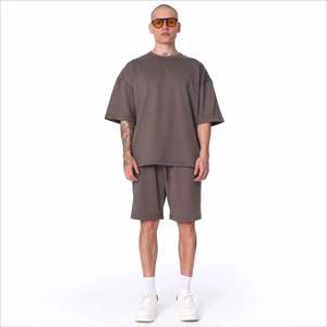 Ensemble T-shirt et short en tricot uni pour homme, vêtements de sport décontractés pour l'été, entraînement sportif - Product Image 1