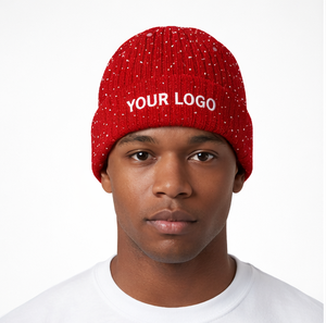 Best Selling Embroidered Rhinestone Ribbed <b>Knit</b> Beanie <b>Hat</b> Wholesale High Quality Cuffed Winter Skull Cap <b>for</b> <b>Men</b> Women - Product Image 1