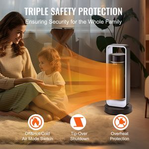 Stufa Elettrica da 1000W/1500W con Termostato e Telecomando, 2 Livelli di Regolazione, Silenziosa, in Ceramica, con Protezione Antiribaltamento - Product Image 4