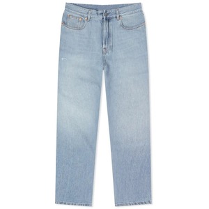 Pantalones vaqueros de mezclilla rasgados de cintura alta y pierna ancha para hombre, estilo casual, de algodón, color azul claro sólido, de peso medio, corte holgado. - Product Image 1