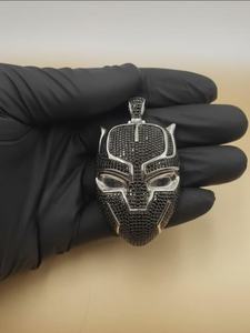 Pendentif Hip Hop Panthère Noire glacée, Pendentif Captain America Noir, Pendentif en Argent 925, Pendentif Diamant Moissanite VVS pour Hommes - Product Image 2